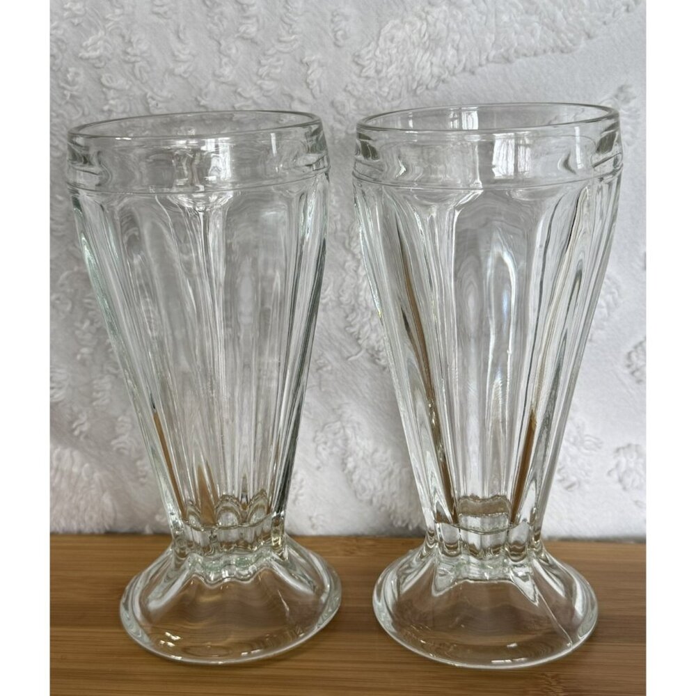 2 Jeannette Soda Fountain Glasses Ice Cream Sundae Root Beer Float 1950s 7 Inch